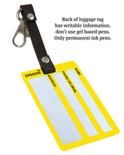 Load image into Gallery viewer, Deluxe luggage tag UNIQUE yellow pad design with genuine leather strap.