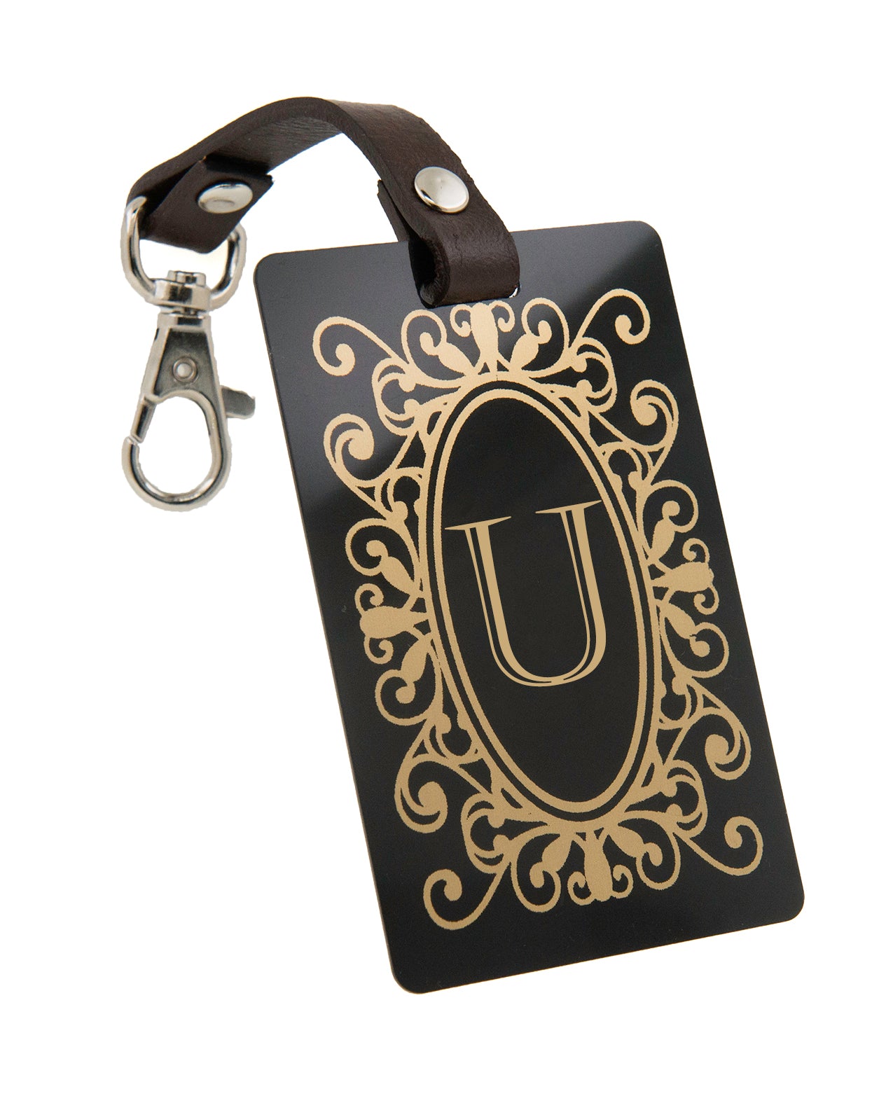 Deluxe luggage tag - Gold Ornate Personalized Initial – Badges