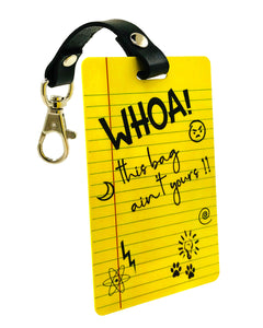 Deluxe luggage tag UNIQUE yellow pad design with genuine leather strap.