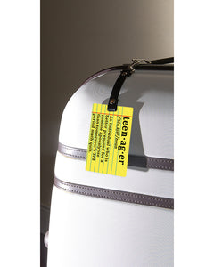 Deluxe luggage tag UNIQUE yellow pad design with genuine leather strap.